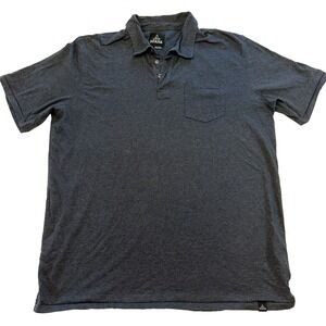 Prana Striped Polo Men's Large Short Sleeve Black & Gray Soft Pocket Outdoors